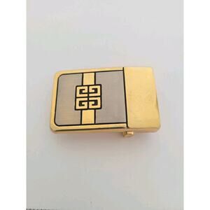 Givenchy Vintage Belt Buckle Gold Silver Tone Logo Slim 1" Dress Logo Italian